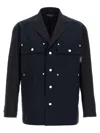 Comme Des Garçons Pinstripe Wool Blazer With Solid Cotton Sleeves In Blue
