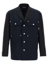 Comme Des Garçons Pinstripe Wool Blazer With Solid Cotton Sleeves In Black