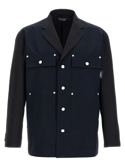 Comme Des Garçons Pinstripe Wool Blazer With Solid Cotton Sleeves In Black