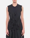 Comme Des Garçons Womens Black Ruffle-trim Sleeveless Woven T-shirt In Black