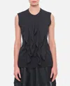 Comme Des Garçons Womens Black Ruffle-trim Sleeveless Woven T-shirt In Black