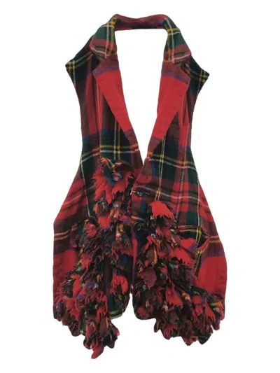 Pre-owned Comme Des Garçons Plaid Chain Gilet Top In Red