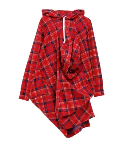 Comme Des Garçons Plaid-pattern Hoodie In Red