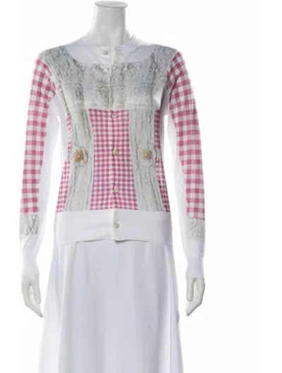 Pre-owned Comme Des Garçons Plaid Print Crew Neck Sweater In Pink