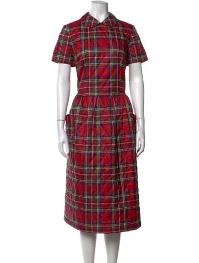 Pre-owned Comme Des Garçons Plaid Print Midi Length Dress In Red