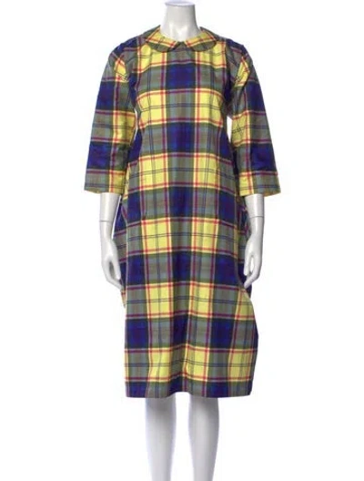 Pre-owned Comme Des Garçons Plaid Print Midi Length Dress In Yellow