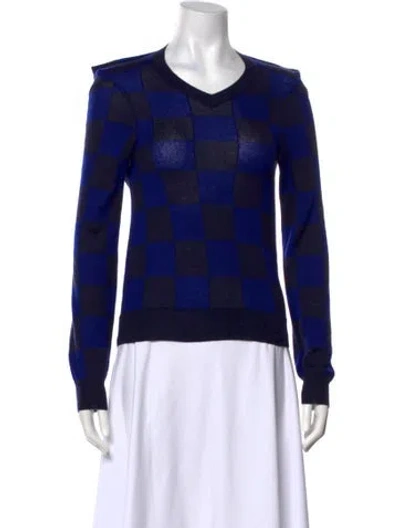 Pre-owned Comme Des Garçons Plaid Print Scoop Neck Sweater In Blue