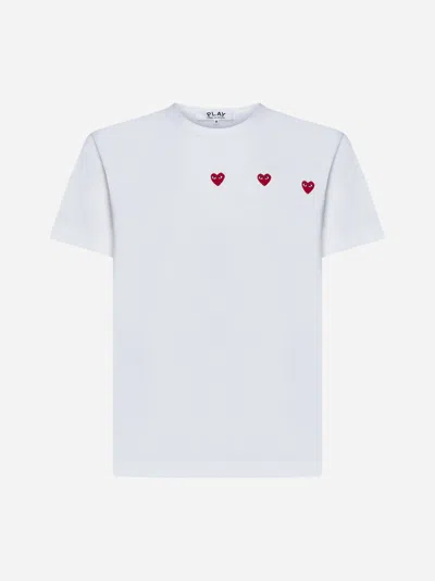 Comme Des Garçons Play Triple Hearts Cotton T-shirt In 3 White