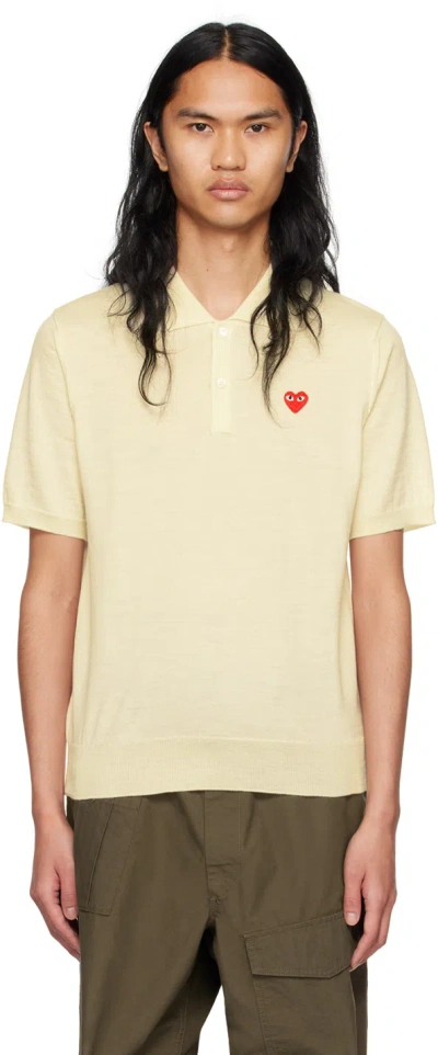 Comme Des Garçons Play Beige Patch Polo In 6 White