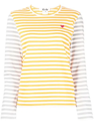 Comme Des Garçons Play Bi-colour Long-sleeve T-shirt In Yellow
