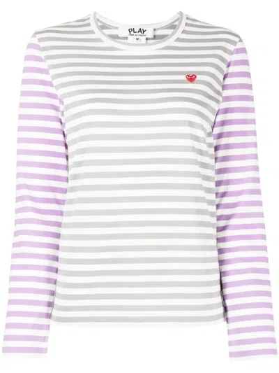 Comme Des Garçons Play Bi-colour Striped Long-sleeve T-shirt In Purple