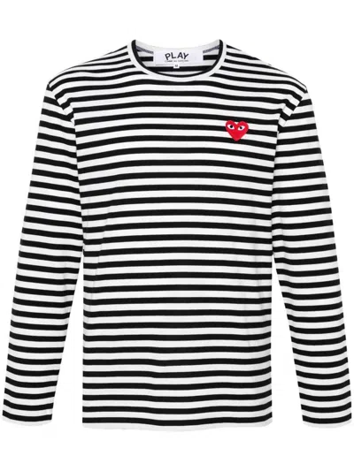 Comme Des Garçons Play Black And White Stripes Cotton T-shirt With  Signature Heart Patch