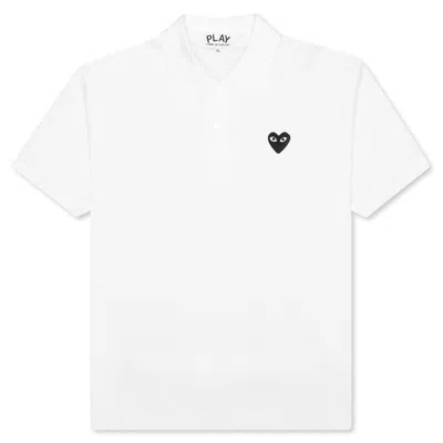 Pre-owned Comme Des Garçons Play Black Emblem Polo Shirt In White