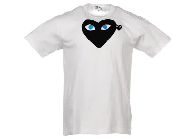 Pre-owned Comme Des Garçons Play Black Heart Blue Eyes T-shirt In White