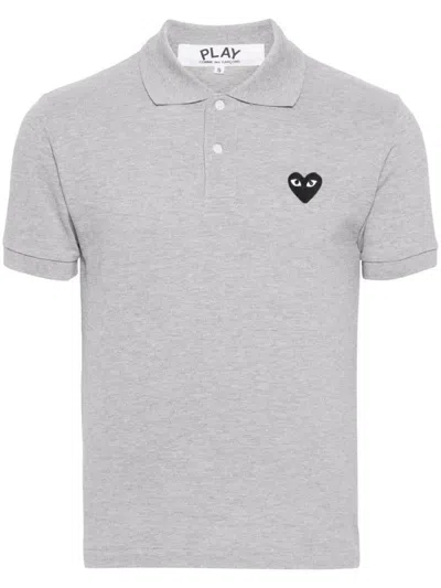 Comme Des Garçons Play Heart Cotton Polo Shirt In Gray
