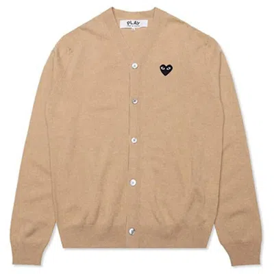 Pre-owned Comme Des Garçons Play Black Heart Knit Cardigan Sweater In Tan