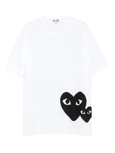 Comme Des Garçons Play "black Heart" Oversized Logo T-shirt Clothing In White