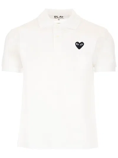 Comme Des Garçons Play Black Heart Polo Shirt In White