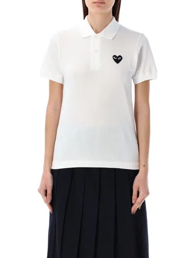 Comme Des Garçons Play Heart Logo Polo Shirt In White