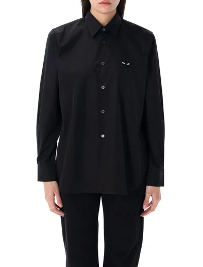 Comme Des Garçons Play Heart Embroidered Collared Shirt With Long Sleeves In Black
