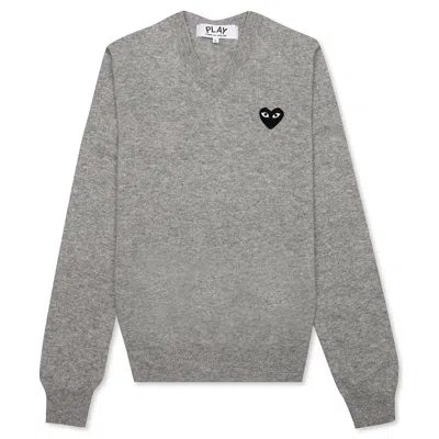 Pre-owned Comme Des Garçons Play Black Heart V Neck Sweater In Grey