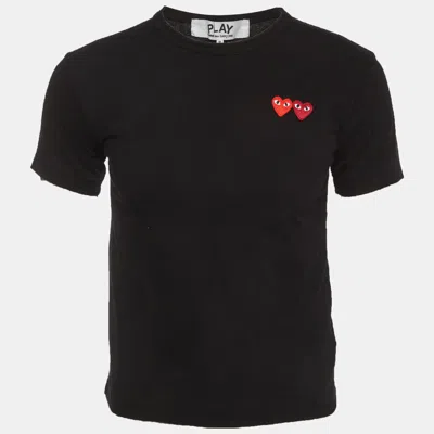 Pre-owned Comme Des Garçons Play Black Jersey Heart Embroidered T-shirt S