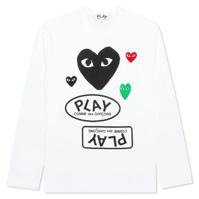 Pre-owned Comme Des Garçons Play Black Logo Long Sleeve T-shirt In White
