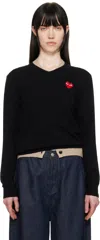 Comme Des Garçons Play Black Red Heart V-neck Sweater In 1 Black