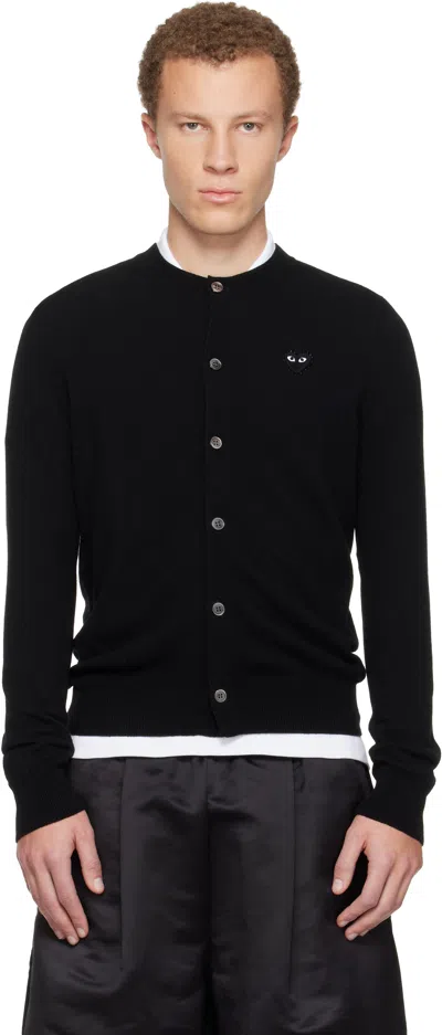Comme Des Garçons Play Black Round Neck Black Rhinestone Heart Cardigan