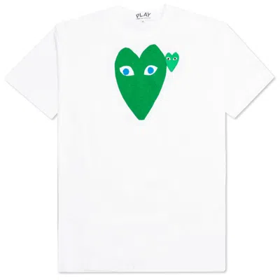 Pre-owned Comme Des Garçons Play Blue Eyed Green Heart T-shirt In White