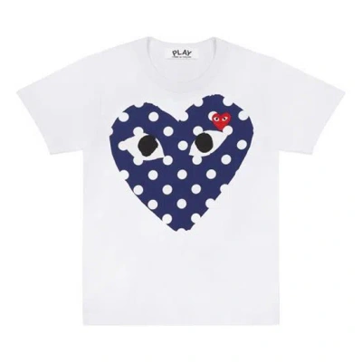 Comme Des Garçons Play Comme Des Garcons Play Blue Polka Dots Pattern Short Sleeve White