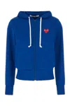Comme Des Garçons Play Hooded Polyester Sweatshirt With Front Pockets In Navy