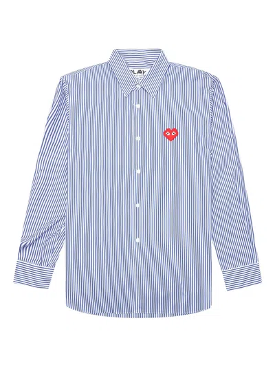Comme Des Garçons Play Broad-striped Heart-embroidered Shirt In Blue