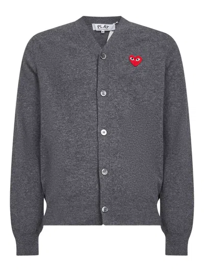 Comme Des Garçons Play Button Heart-logo Cardigan In Gray