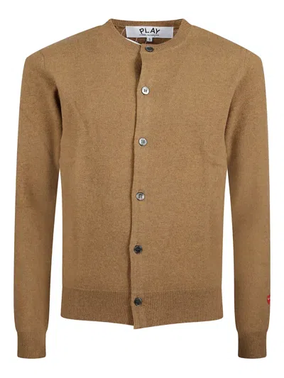 Comme Des Garçons Play Button Heart-motif Cardigan In Brown