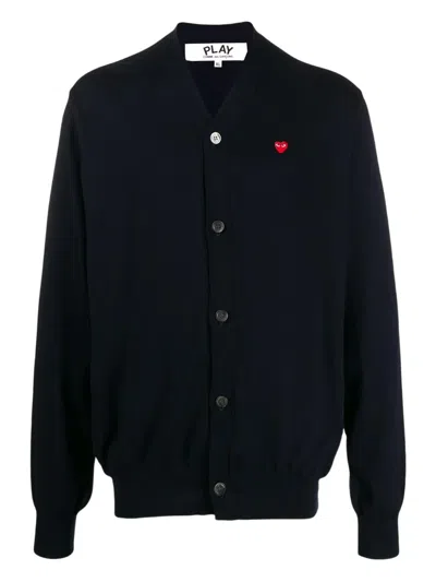 Comme Des Garçons Play Buttoned Cardigan In Blue