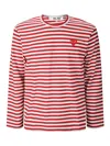 Comme Des Garçons Play Striped Logo Patch Long Sleeve T-shirt In Red