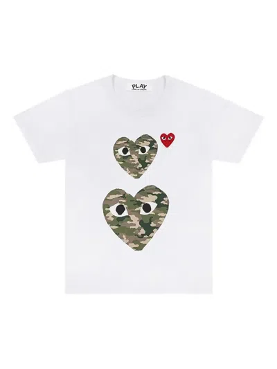 Comme Des Garçons Play Camouflage Double-heart T-shirt In White