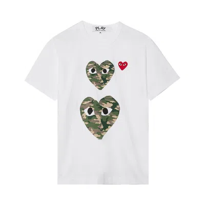 Pre-owned Comme Des Garçons Play Camouflage Double Heart T-shirt 'white'