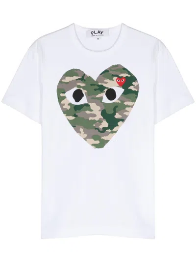 Comme Des Garçons Play Camouflage Heart-print Cotton T-shirt In White