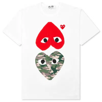 Pre-owned Comme Des Garçons Play Camouflage Mirror Heart T-shirt In White