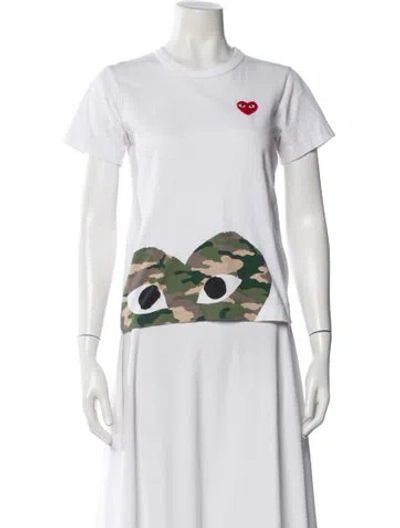 Pre-owned Comme Des Garçons Play Camouflage Print Crew Neck T-shirt In White