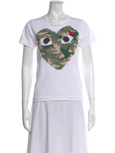 Pre-owned Comme Des Garçons Play Camouflage Print Crew Neck T-shirt In White