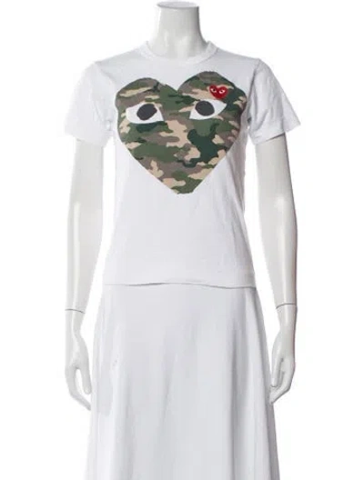 Pre-owned Comme Des Garçons Play Camouflage Print Crew Neck T-shirt In White