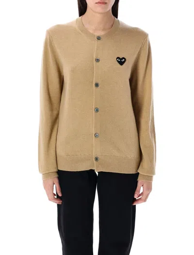 Comme Des Garçons Play Cardigan Black Heart Patch In Beige