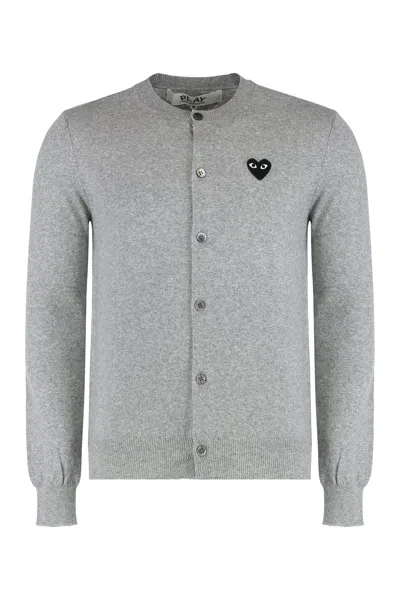 Comme Des Garçons Play Unisex Wool Cardigan Featuring Logo Design In Gray
