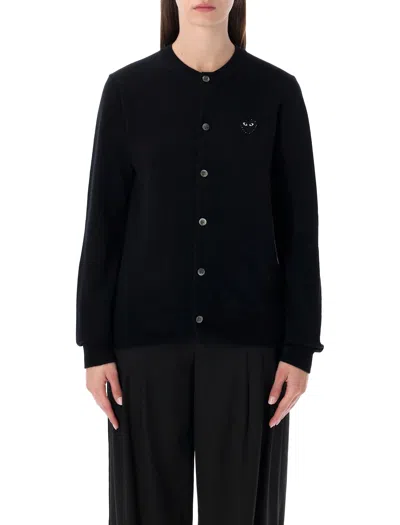 Comme Des Garçons Play Cardigan Round Collar Crystal Heart Blac In Black