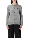 Comme Des Garçons Play Cardigan Round Collar Crystal Heart Blac In Gray