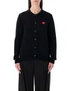 Comme Des Garçons Play Cardigan Round Collar Crystal Heart Red In Black