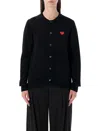 Comme Des Garçons Play Cardigan Round Collar Crystal Heart Red In Black